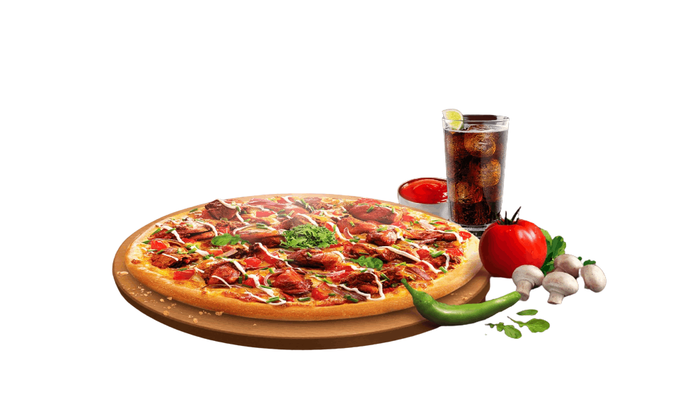 Pizza Magic pizza served with sides